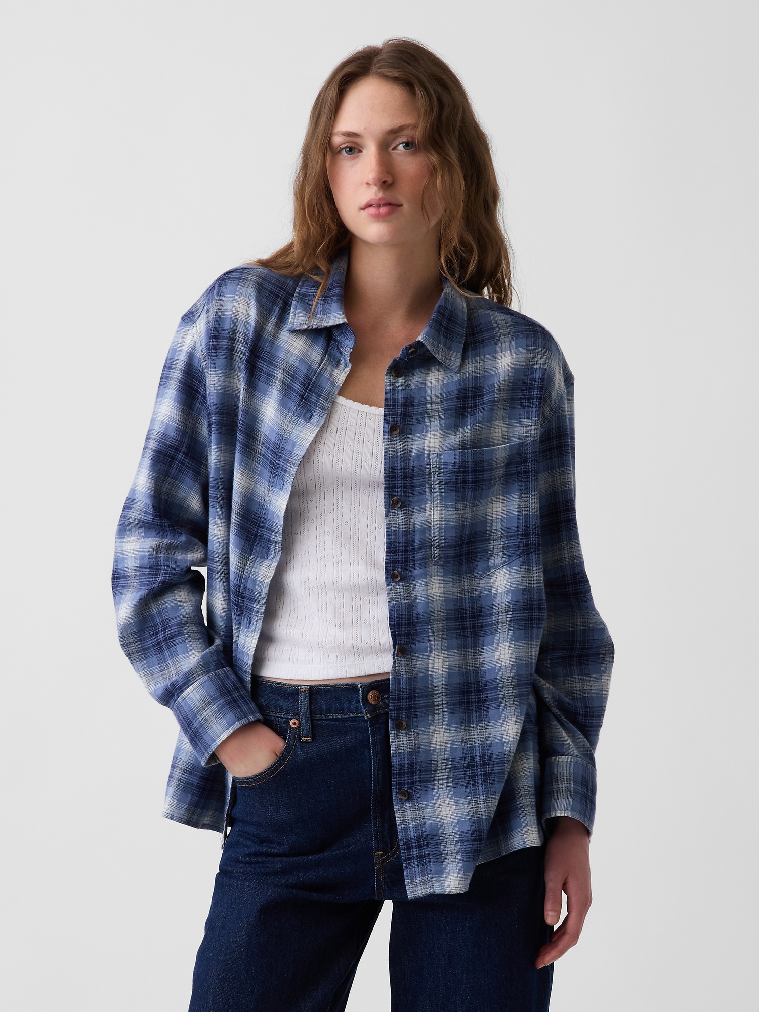 Oversized Straight-Hem Flannel Shirt