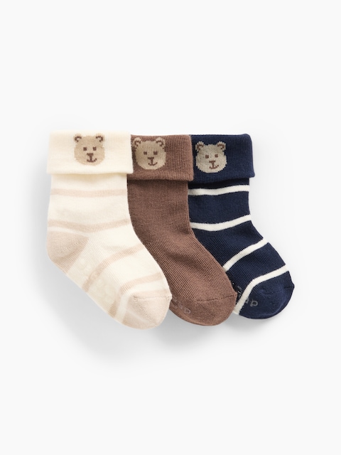 CHAUSSETTES REPLIABLES À MOTIF DE L'OURSON BRANNAN POUR BÉBÉ (PAQUET DE 3 PAIRES)