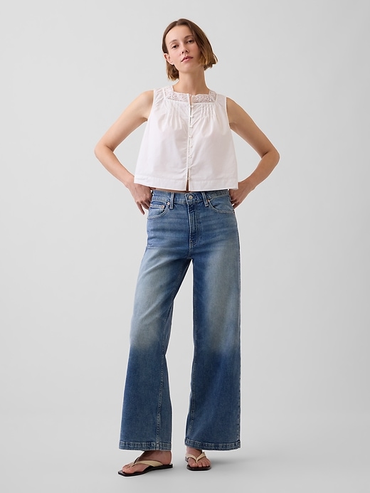 L'image numéro 7 présente Jean sportif jambe large à taille haute longueur cheville