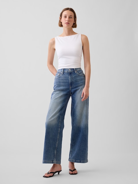 High Rise Stride Wide-Leg Ankle Jeans