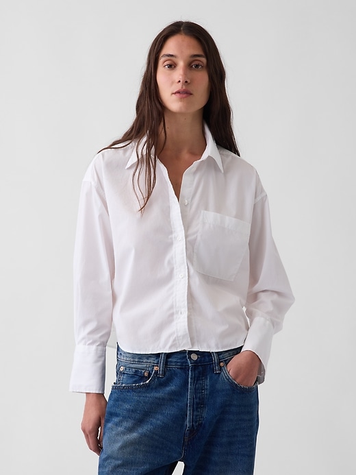 Image number 1 showing, Organic Cotton Poplin Oversized Crop Shirt