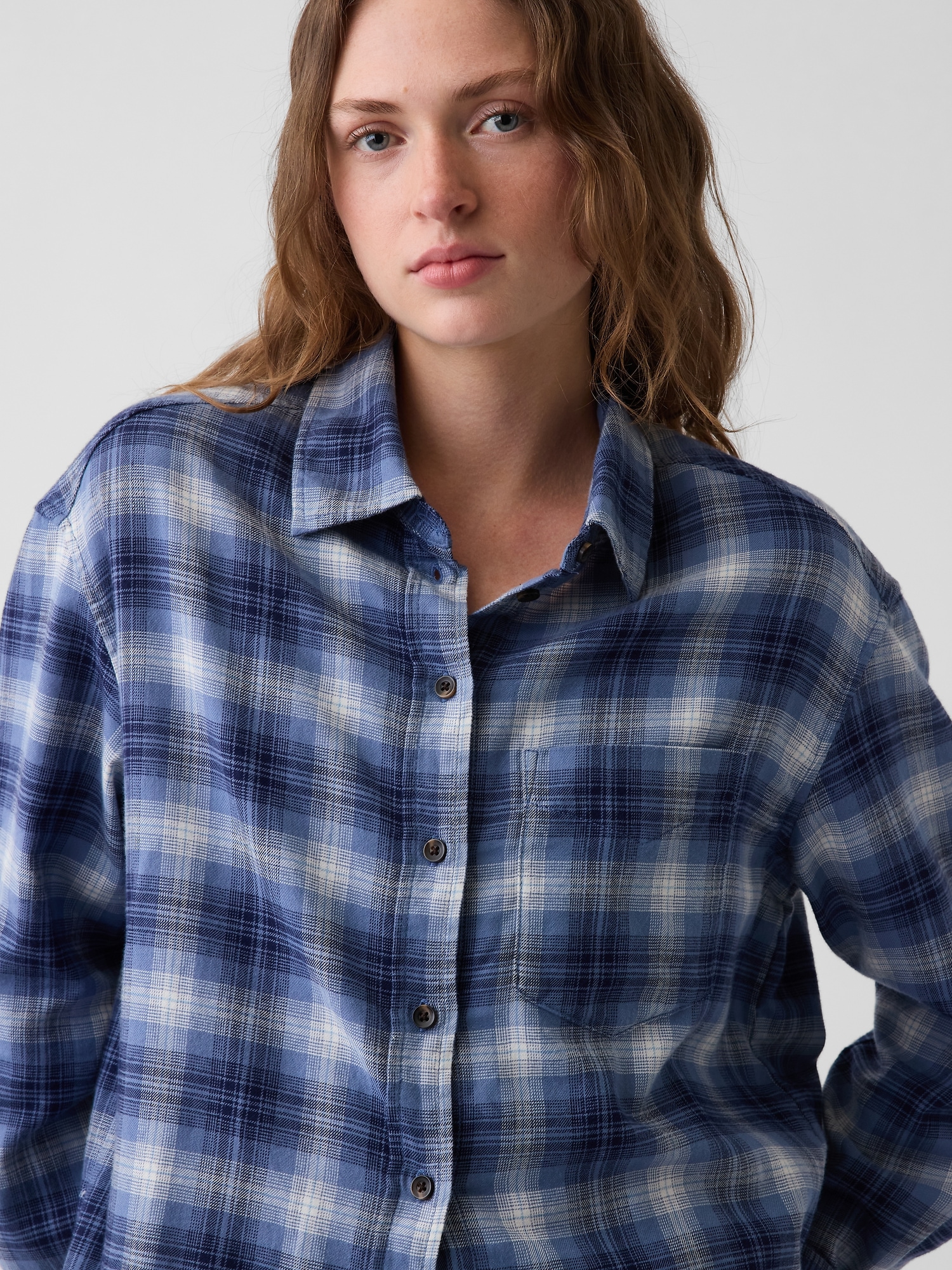 Oversized Straight-Hem Flannel Shirt