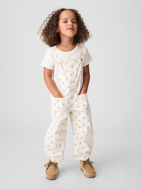 Toddler Floral Denim Horseshoe Overalls