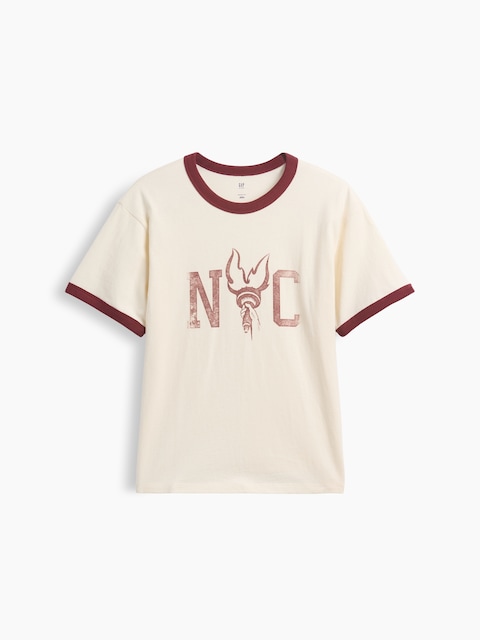T-SHIRT DÉCONTRACTÉ À BORDS CONTRASTANTS ET À IMPRIMÉ « NEW YORK » POUR ENFANT