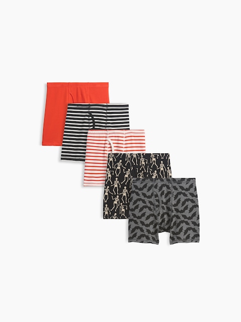 CALEÇON BOXEUR EN COTON BIOLOGIQUE EXTENSIBLE À MOTIFS D'HALLOWEEN POUR ENFANT (PAQUET DE 5)