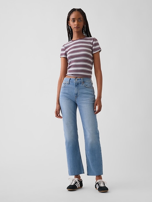L'image numéro 1 présente Jean droit années 1990 à taille haute, longueur 3/4