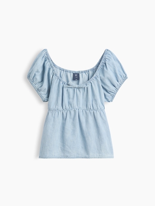 L'image numéro 2 présente Haut à manches bouffantes en denim pour Enfant