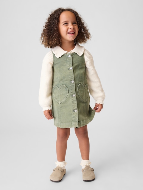 ROBE DROITE EN DENIM À POCHES EN FORME DE CŒUR POUR BÉBÉ ET TOUTE-PETITE