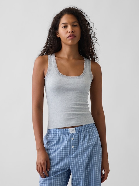 Mini Rib Lace-Trim PJ Tank Top