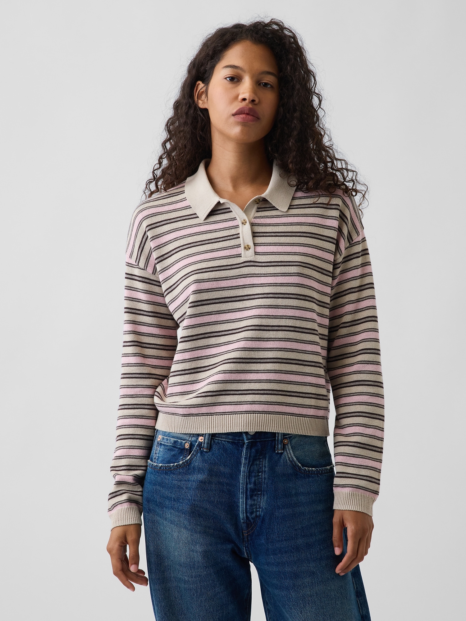 100% Cotton Relaxed Polo Shirt Sweater