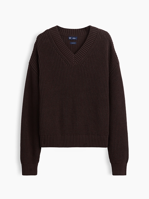 Image number 5 showing, 100% Cotton Oversized Shaker V-Neck Sweater