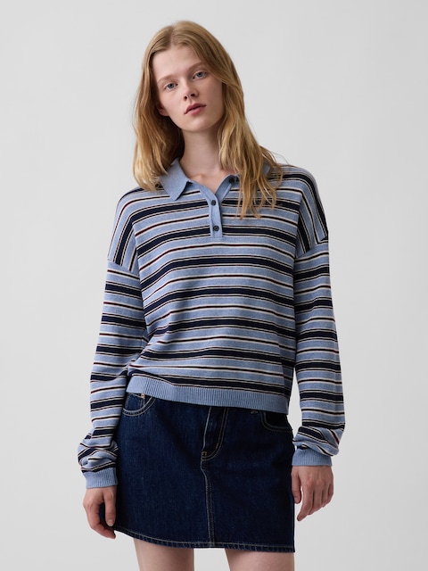 100% Cotton Relaxed Polo Sweater