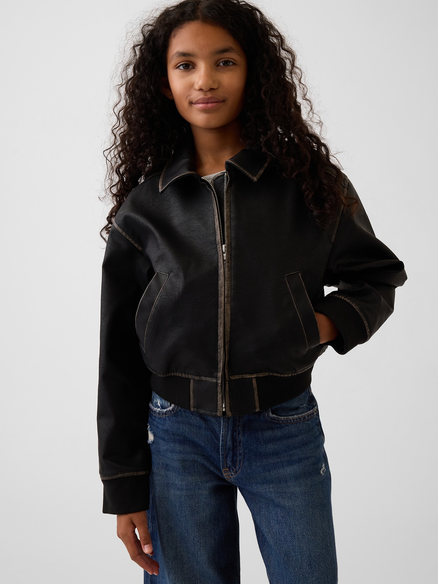 Kids Vegan Leather Bomber Jacket