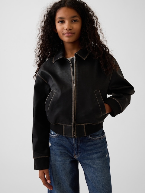 BLOUSON D'AVIATEUR EN CUIR VÉGANE POUR ENFANT