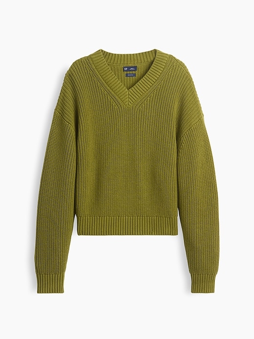 Image number 1 showing, 100% Cotton Oversized Shaker V-Neck Sweater