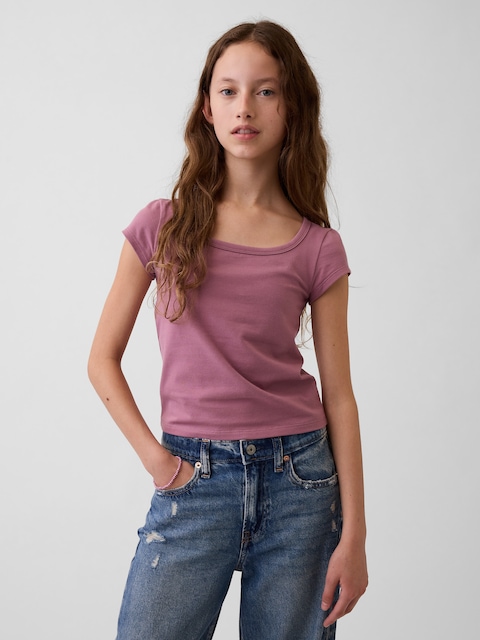 T-SHIRT MOULANT À ENCOLURE CARRÉE EN JERSEY POUR ENFANT