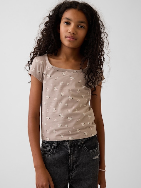 T-SHIRT MOULANT À ENCOLURE CARRÉE EN JERSEY POUR ENFANT