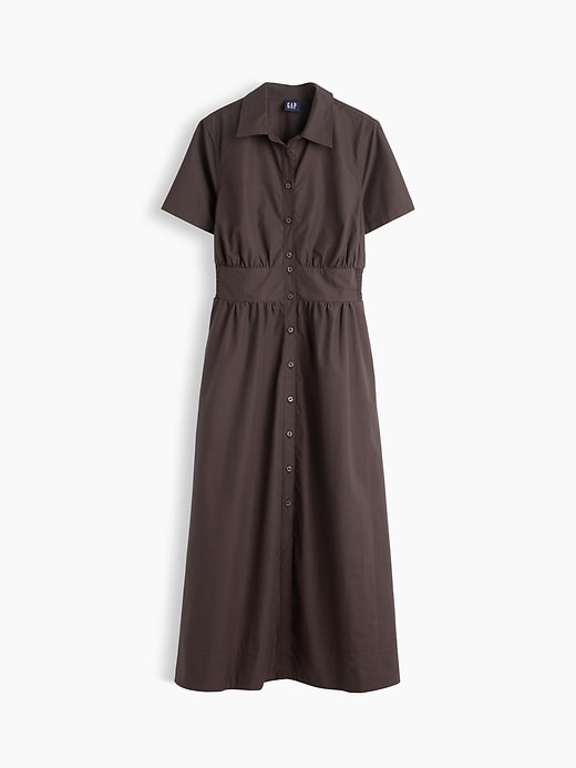L'image numéro 5 présente Robe chemisier longue à taille smockée en popeline