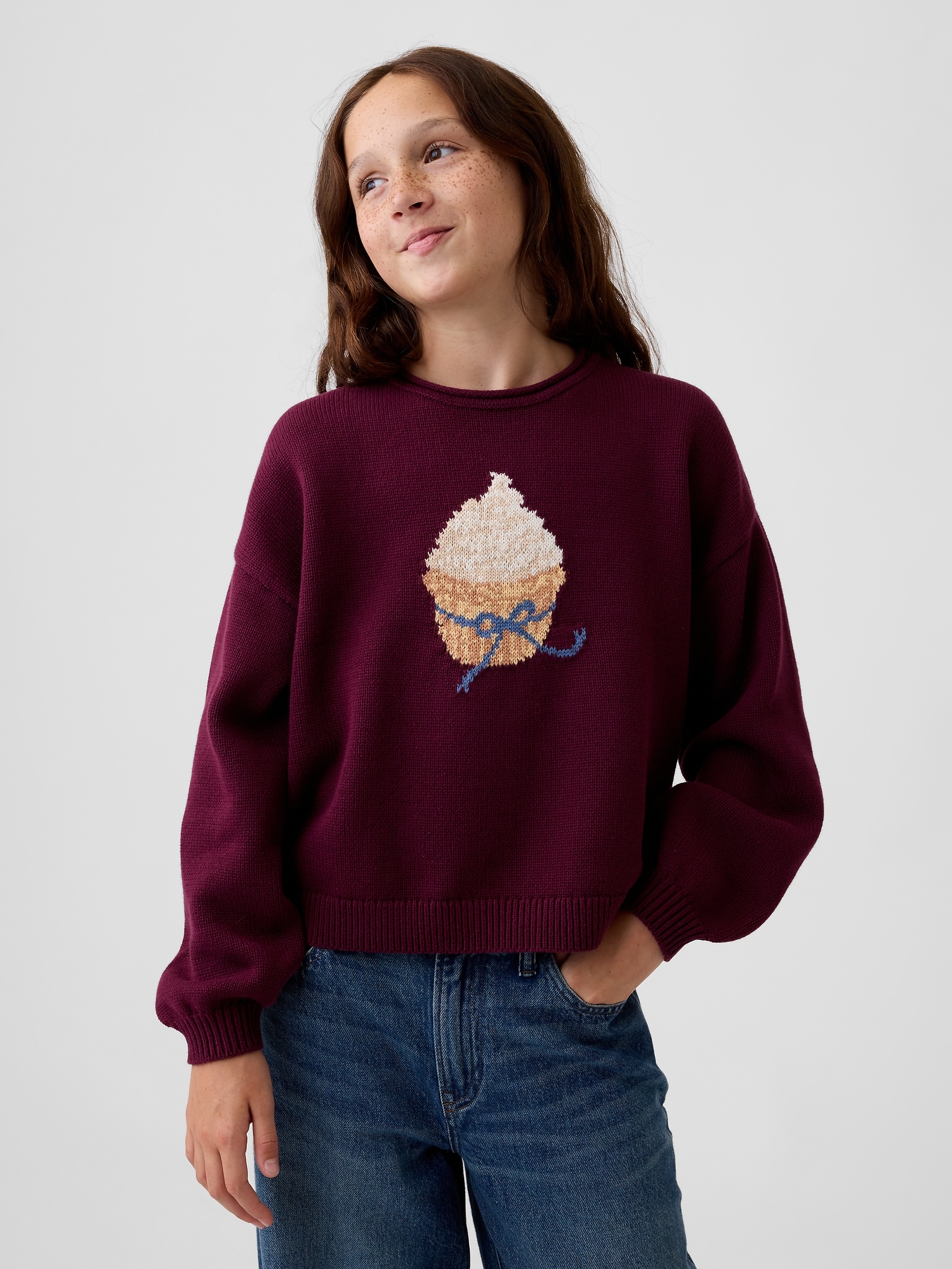 CHANDAIL SURDIMENSIONNÉ À ENCOLURE ROULÉE 100 % COTON POUR ENFANT