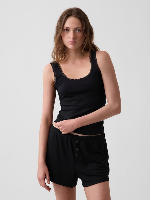 Mini Rib Lace-Trim PJ Tank Top