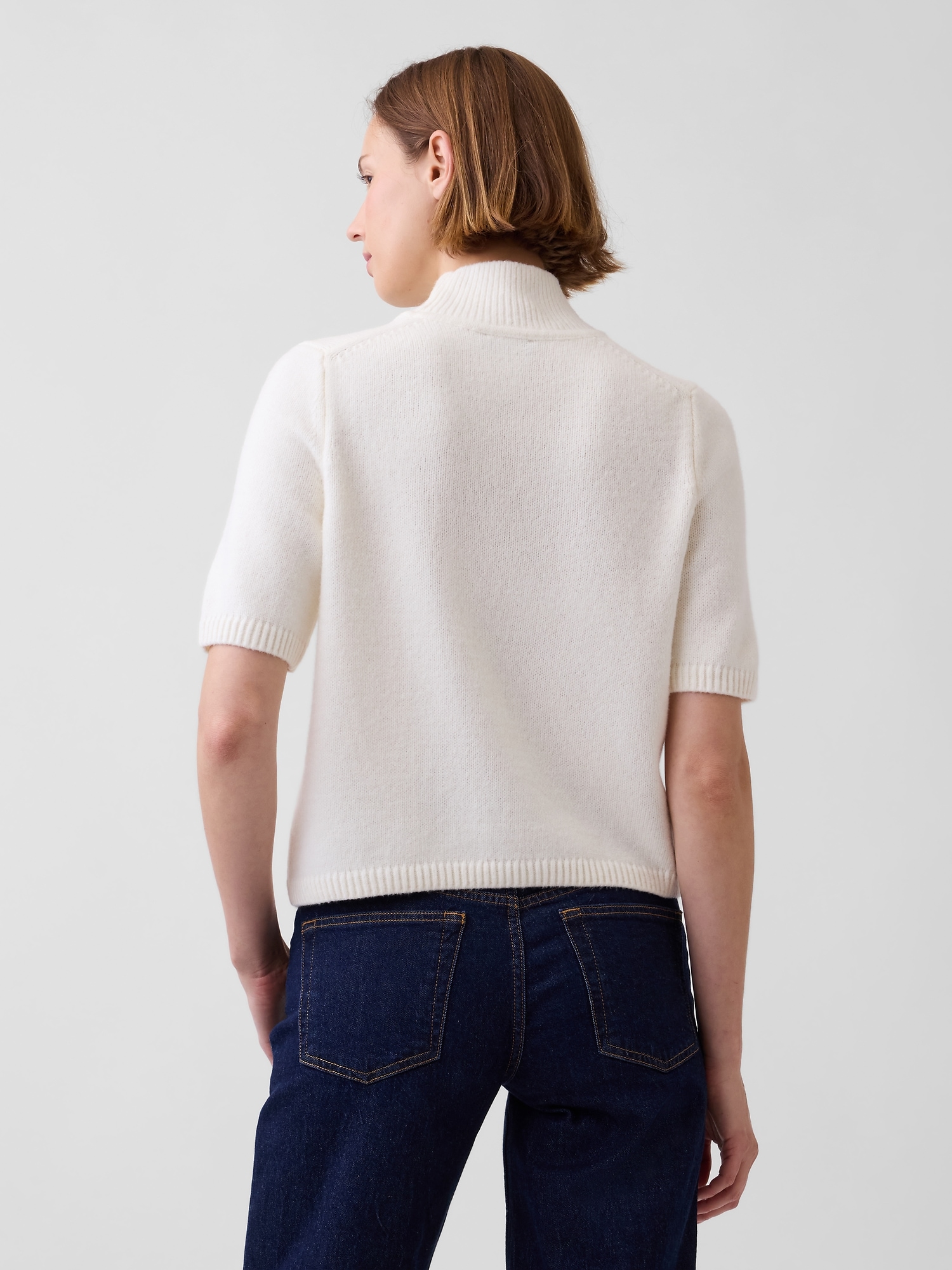 CashSoft Mockneck Elbow-Sleeve Sweater