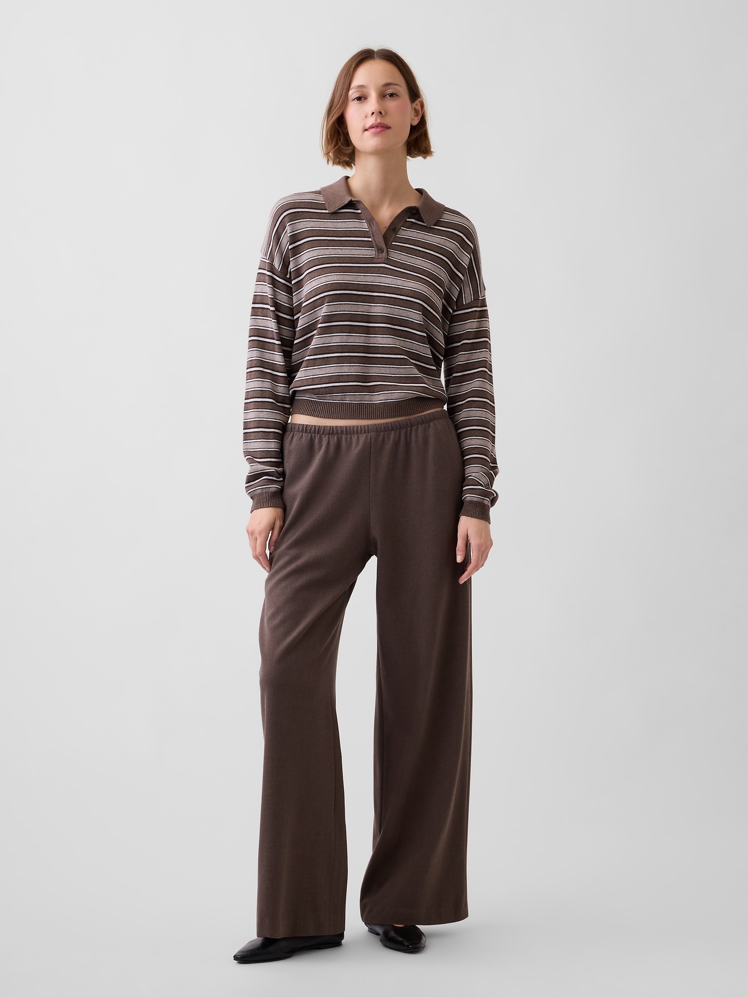 PANTALON CONFORT À JAMBE LARGE EN SERGÉ BROSSÉ