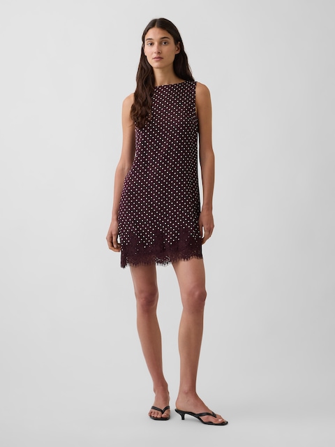 Lace-Hem Mini Shift Dress