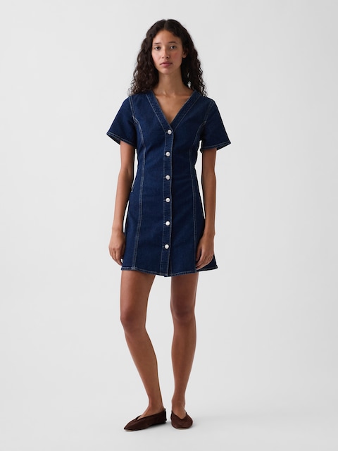 ROBE COURTE EN DENIM À ENCOLURE EN V