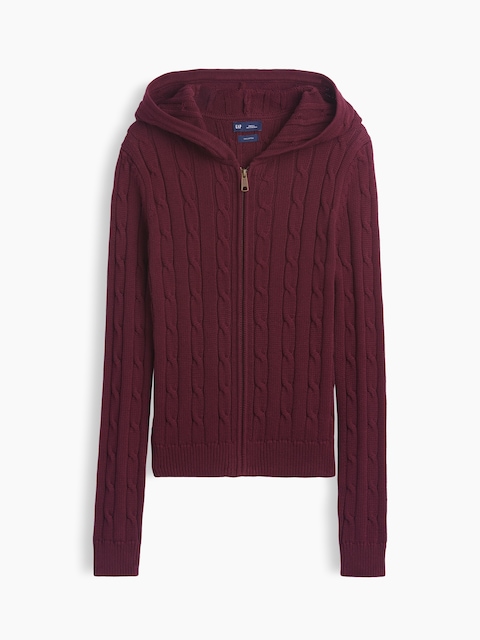 100% Cotton Cable-Knit Zip Cardigan