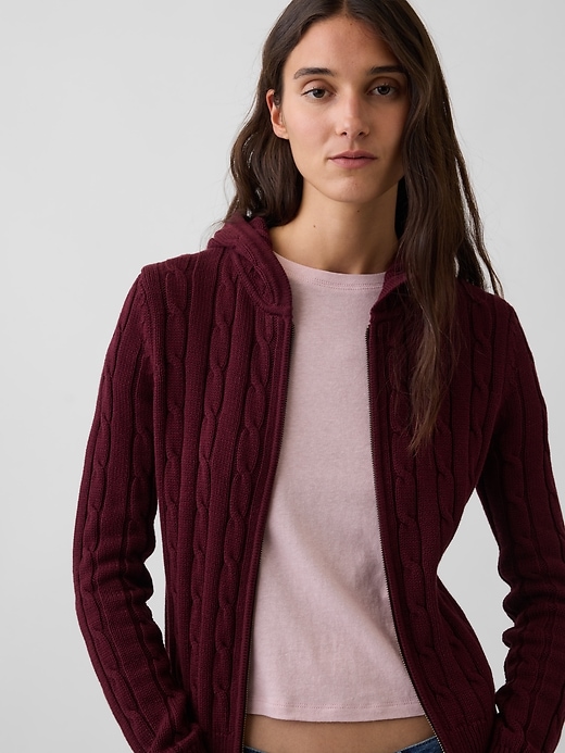 L'image numéro 4 présente Cardigan à glissière en tricot torsadé 100 % coton