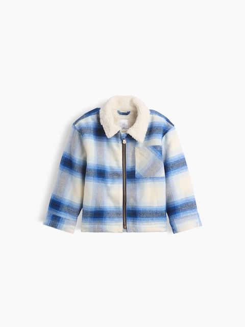VESTE-CHEMISE À GLISSIÈRE EN FLANELLE DOUBLÉE EN SHERPA POUR BÉBÉ ET TOUT-PETIT