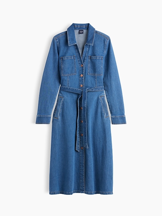 L'image numéro 5 présente Robe mi-longue en denim à ceinture à nouer