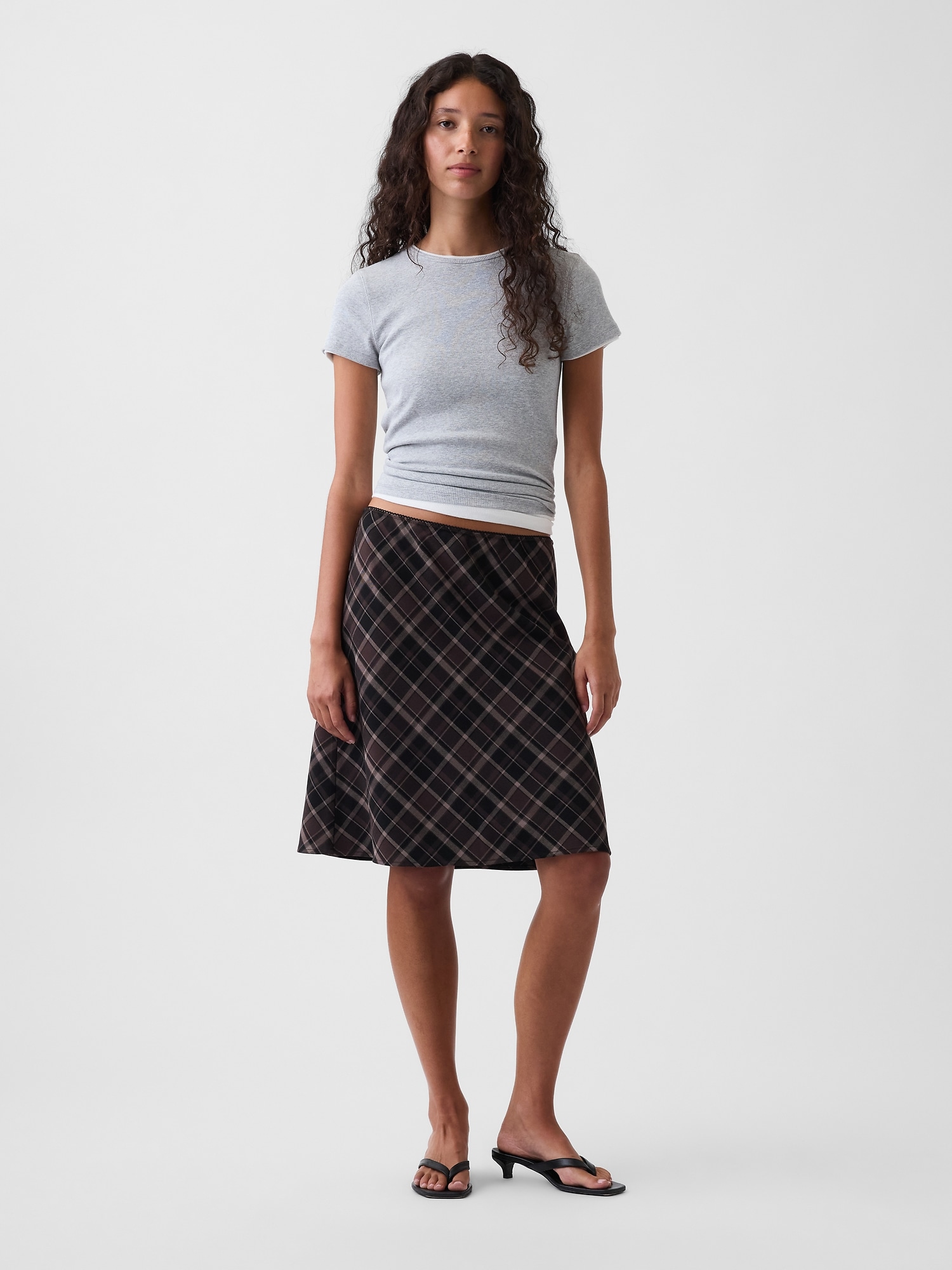 Plaid Easy Knee-Length Skirt