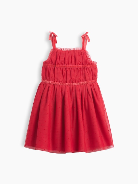 ROBE EN TULLE À BRETELLES ET BOUCLE POUR BÉBÉ ET TOUTE-PETITE