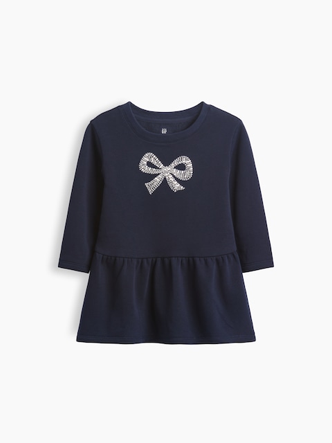 ROBE EN COTON OUATÉ À BOUCLE POUR BÉBÉ ET TOUTE-PETITE