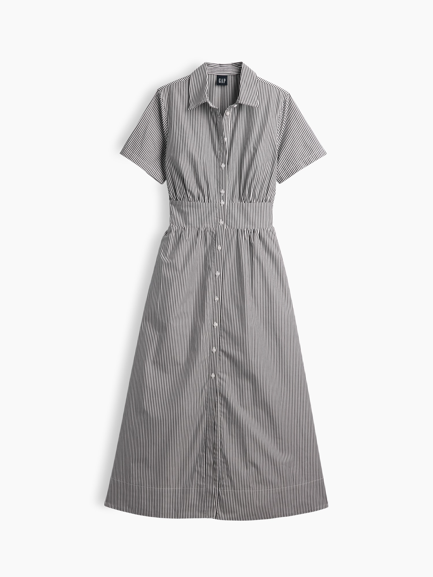 Poplin Smocked-Waist Maxi Shirtdress