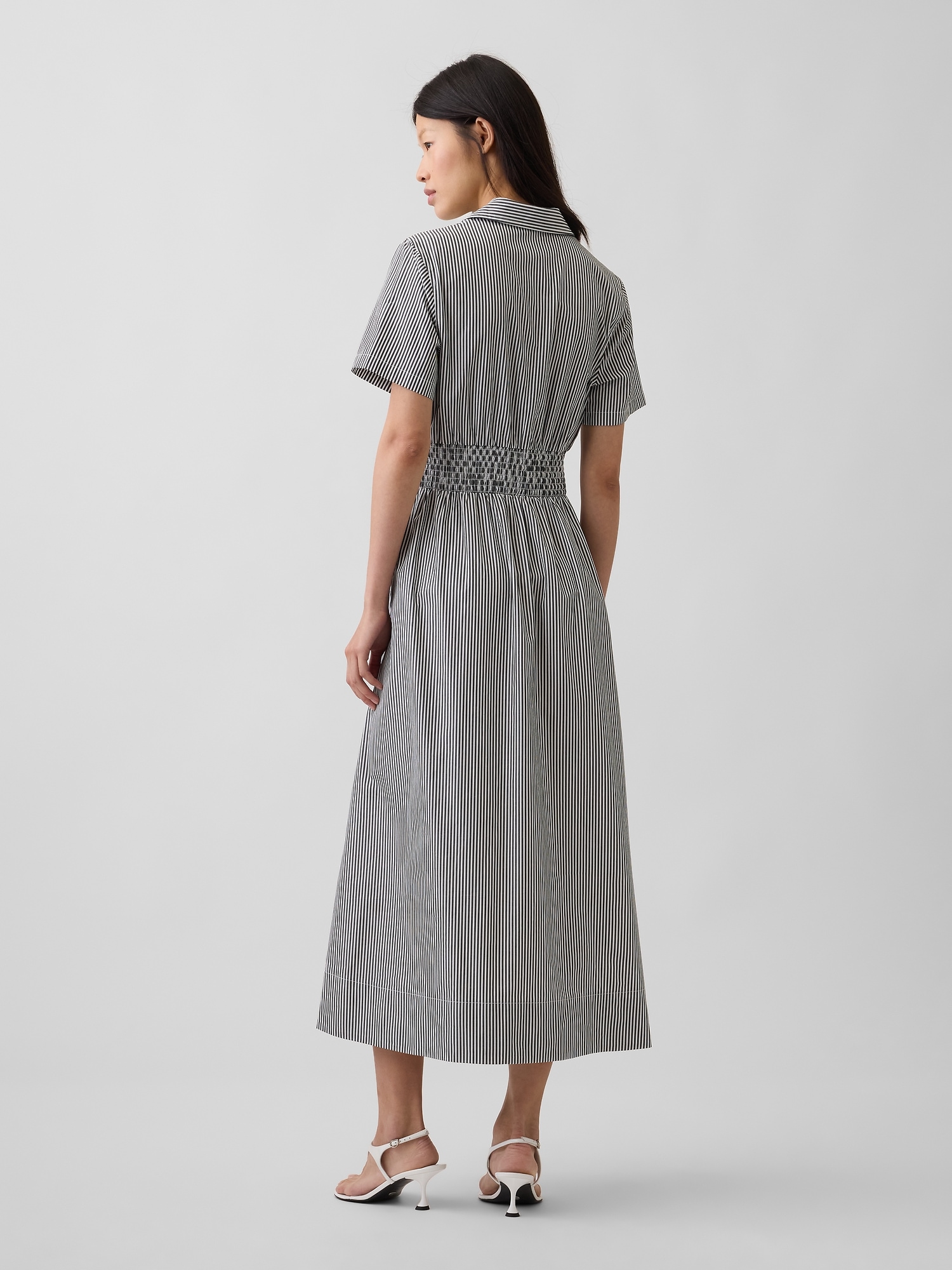 Poplin Smocked-Waist Maxi Shirtdress