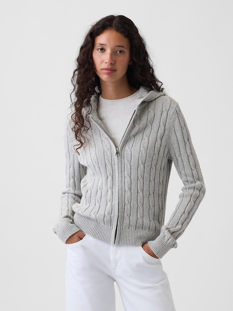 100% Cotton Cable-Knit Zip Cardigan