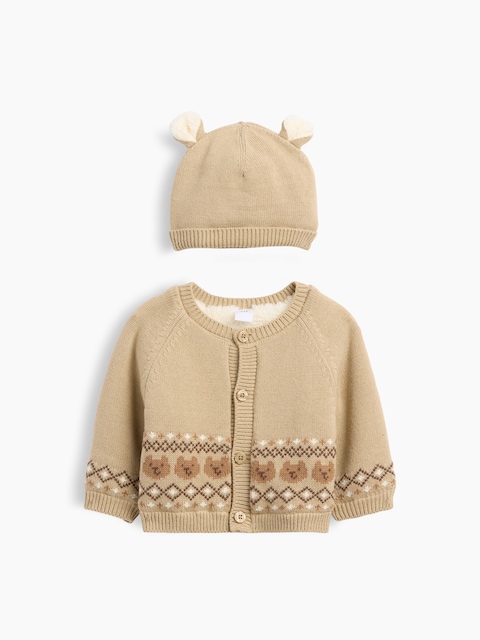 ENSEMBLE DE CARDIGAN À DOUBLURE EN SHERPA ET BONNET POUR BÉBÉ