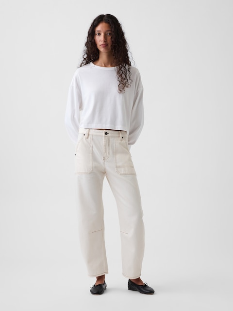 Mid Rise Barrel Utility Ankle Pants