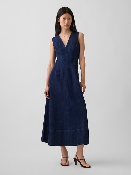 Image number 1 showing, Denim V-Neck Maxi Dress