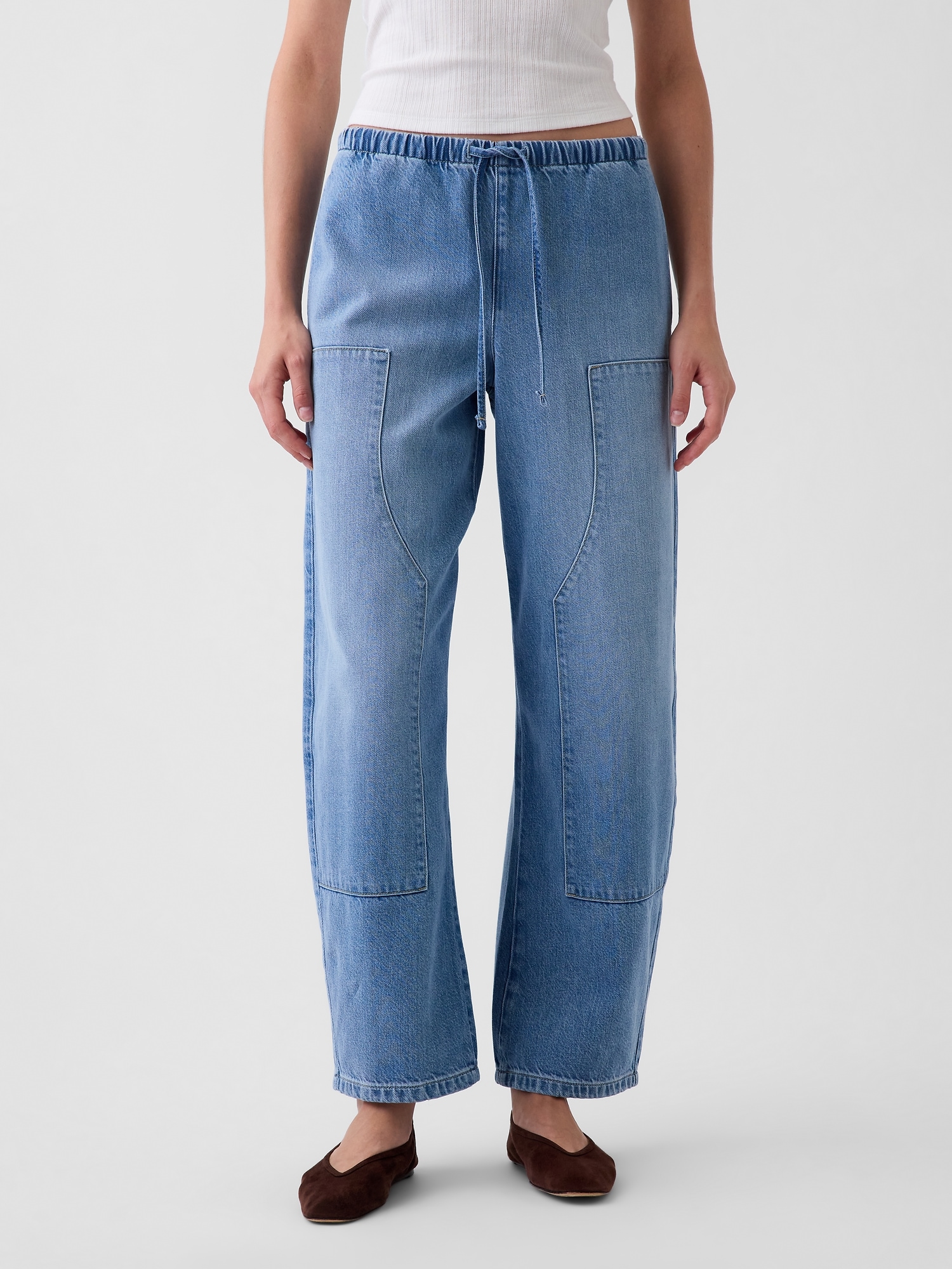 High Rise UltraSoft Easy Double-Knee Barrel Jeans