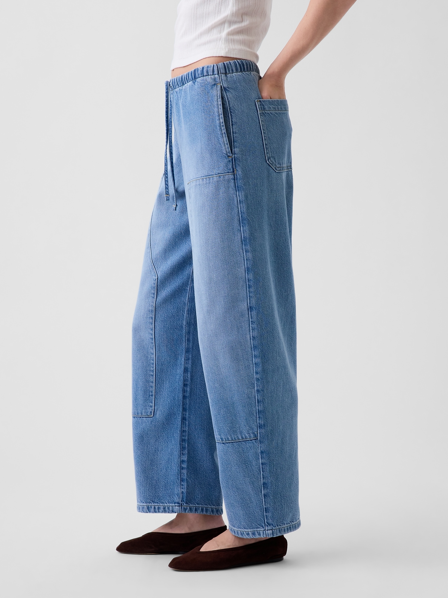 High Rise UltraSoft Easy Double-Knee Barrel Jeans