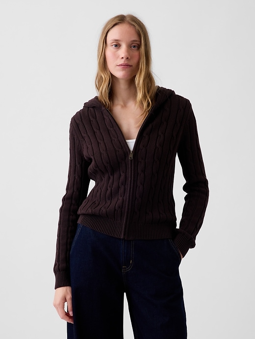 L'image numéro 1 présente Cardigan à glissière en tricot torsadé 100 % coton