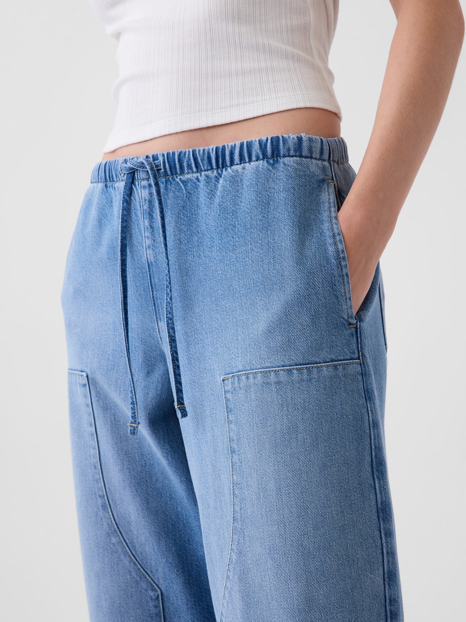 High Rise UltraSoft Easy Double-Knee Barrel Jeans