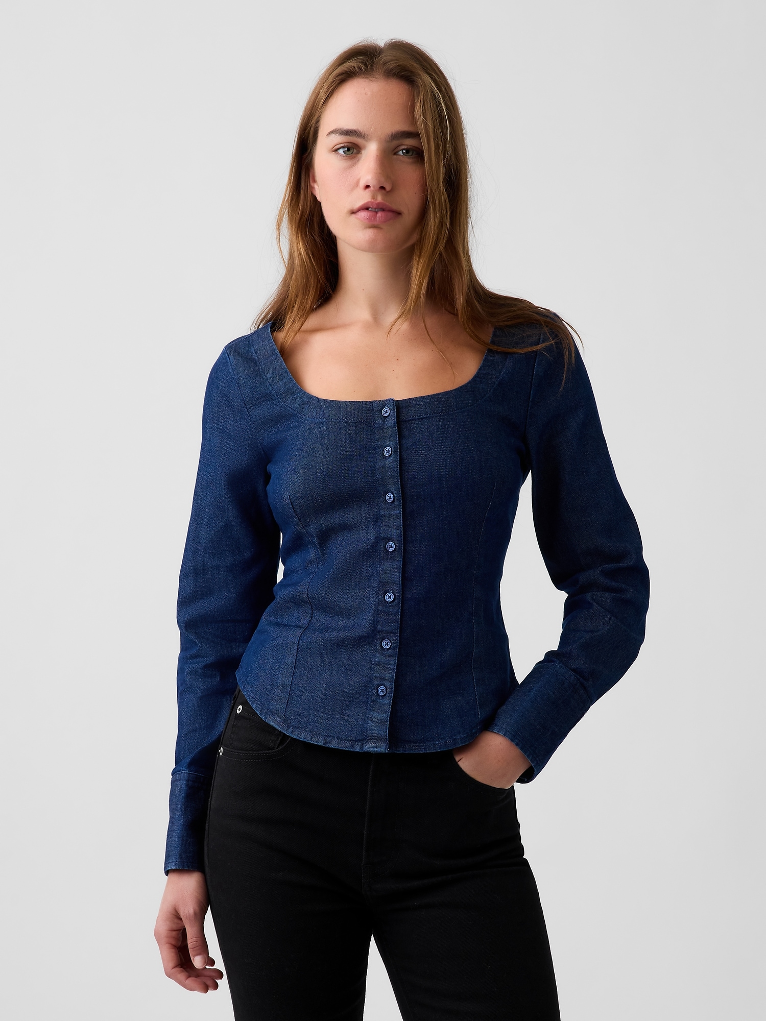 Denim Scoop Neck Top
