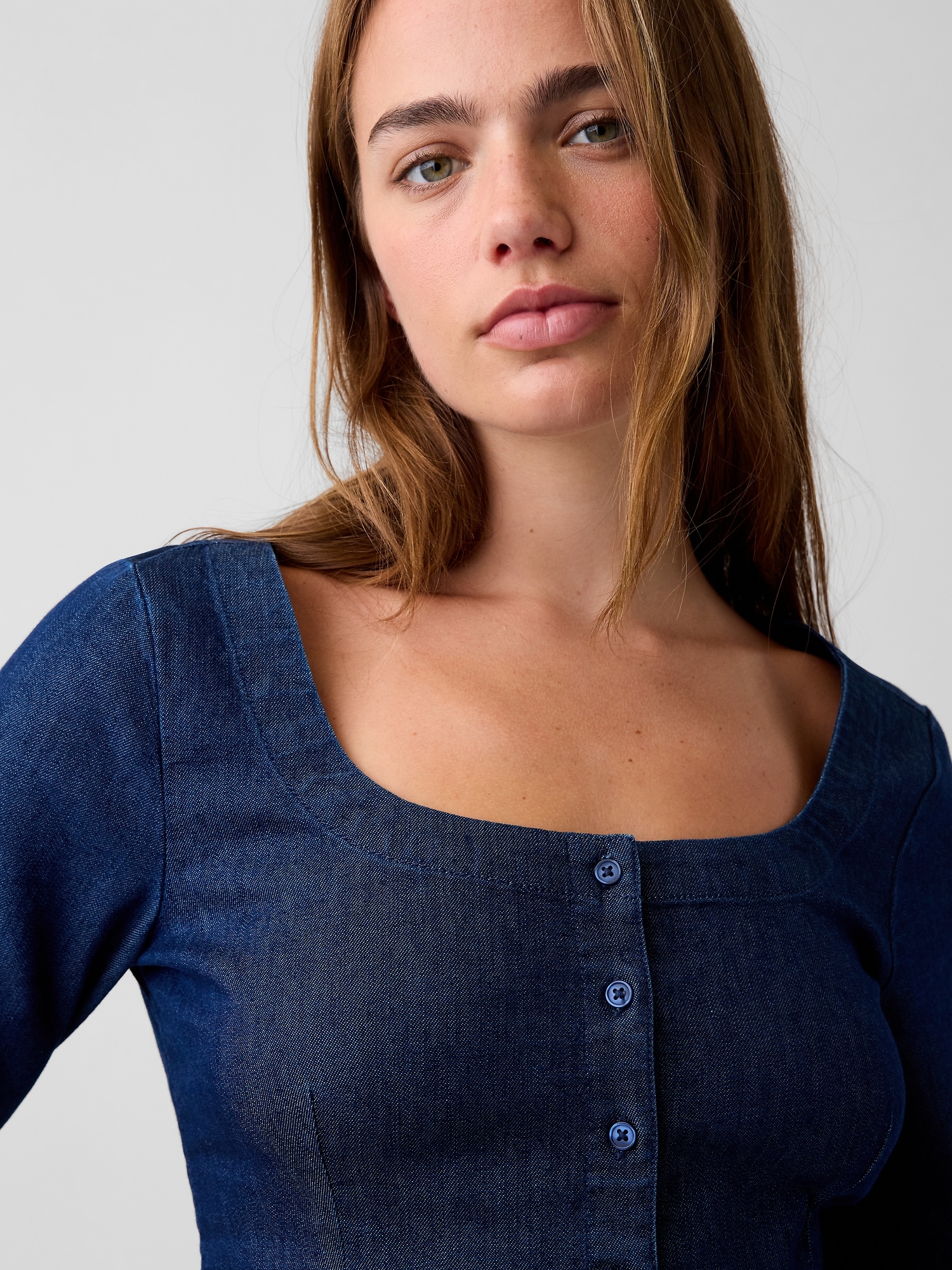 Denim Scoop Neck Top
