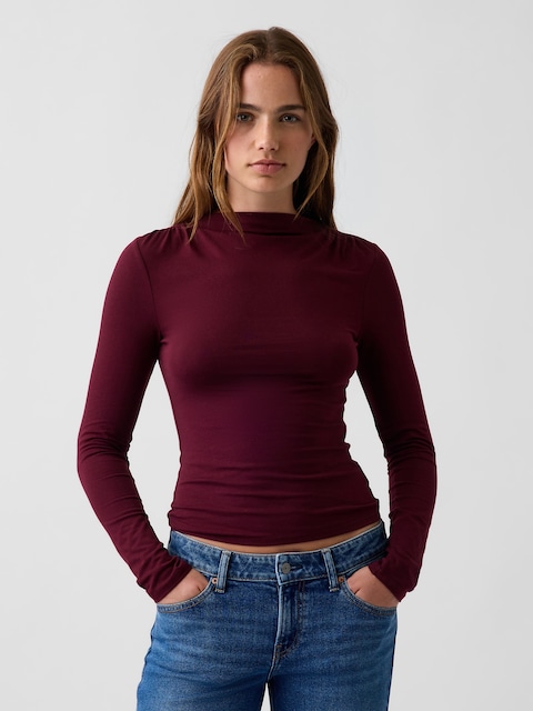 T-SHIRT MOULANT EN JERSEY RUCHÉ À COL ENTONNOIR