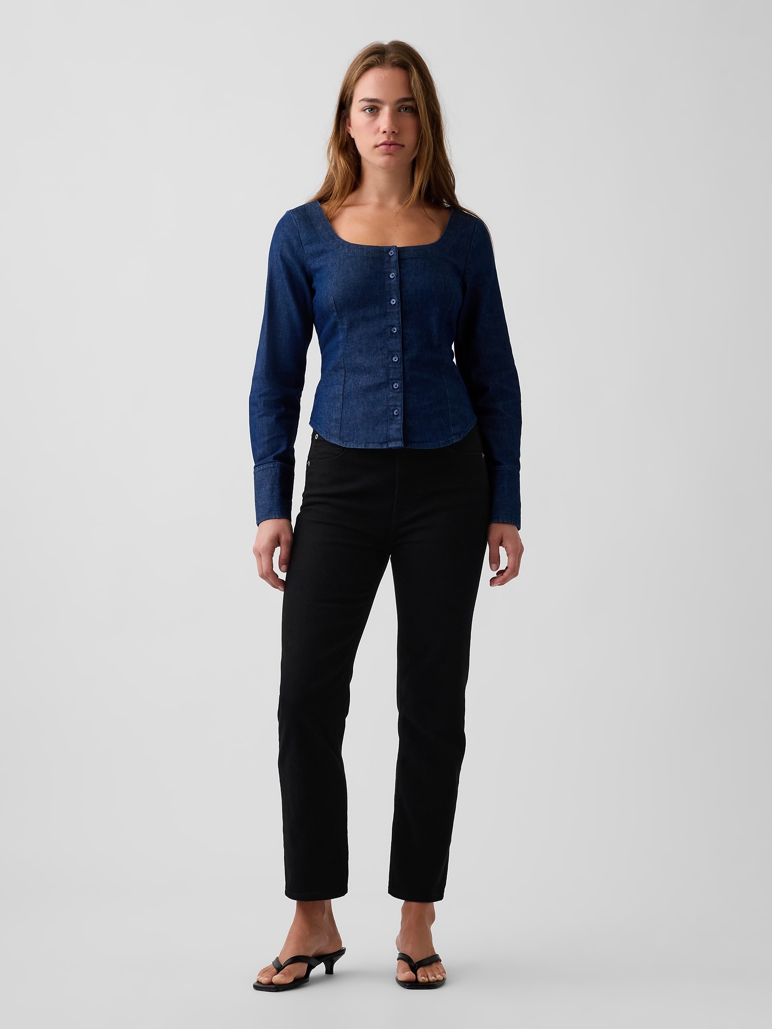 Denim Scoop Neck Top
