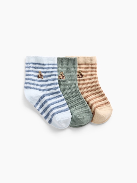 CHAUSSETTES OURSON BRANNAN À RAYURES POUR BÉBÉ (PAQUET DE 3 PAIRES)